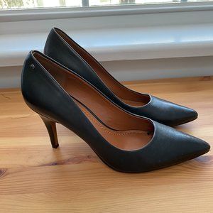 Black Leather Coach Pointed Toe Pumps